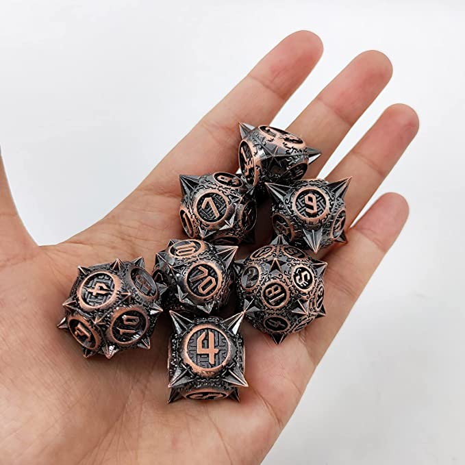 Sharp Metal Meteor Dice Set - Large & Bold Gaming Dice for Dungeons & Dragons - Solid, Weighted, and Aesthetically Pleasing - Complete with D20, D12, D10, D8, D6, D4