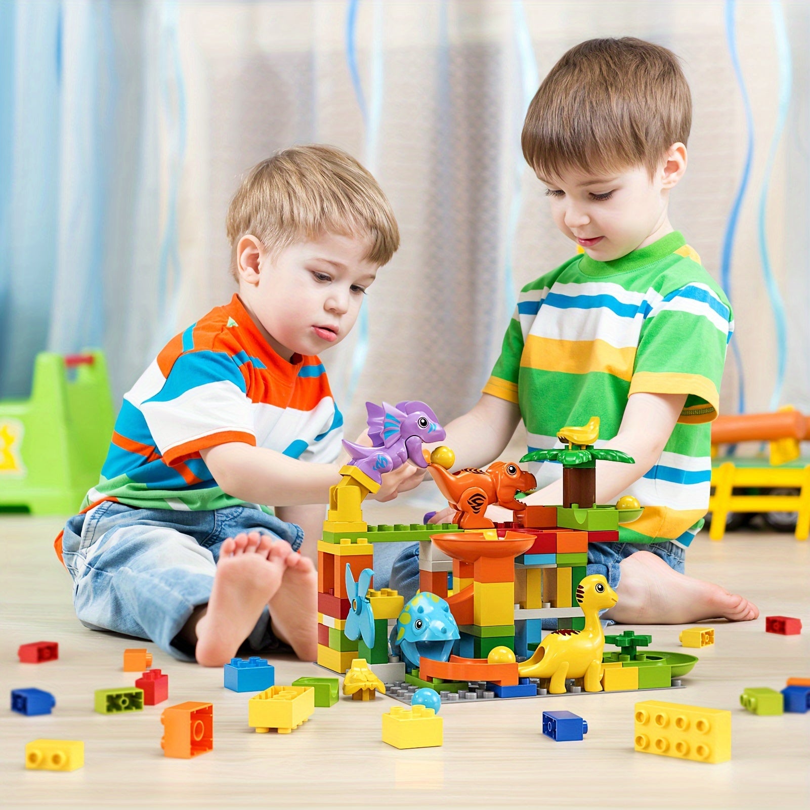 Burgkidz Marble Racetrack Building Blocks Dinosaur Toys: Stem Ball Racetrack For Boys And Girls, With Functional Dinosaur Building Blocks, Marble Maze Game Toy Christmas Halloween Gifts