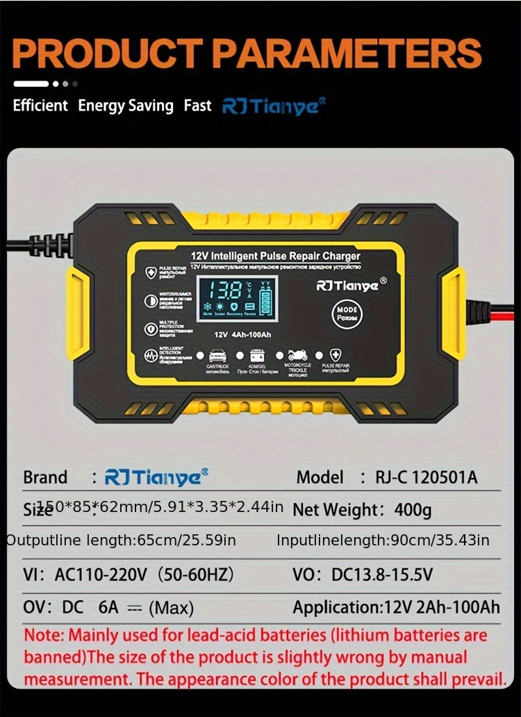 [Smart Battery Charger] RJTIANYE Smart Pulse 12V 6A Battery Charger