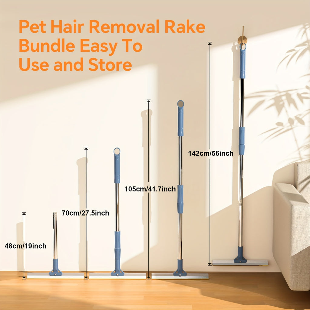 56" Adjustable Long Handle Carpet Rake Pet Hair Remover, Reusable Large Metal Lint Remover Brush For Embedded Fur Removal From Low Pile Rugs Stairs, Carpet Brush Scraper Dog Cat Hair Remover Broom