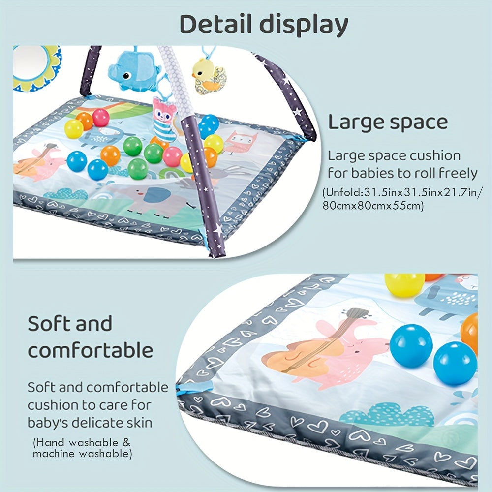 Youngsters Play Gym & Activity Mat Set - 5 Detachable Toys, 20 Ocean Balls, Tummy Time for Motor Skills & Sensory Development - Perfect Youngsters Gift, Soft Polyester, Gray