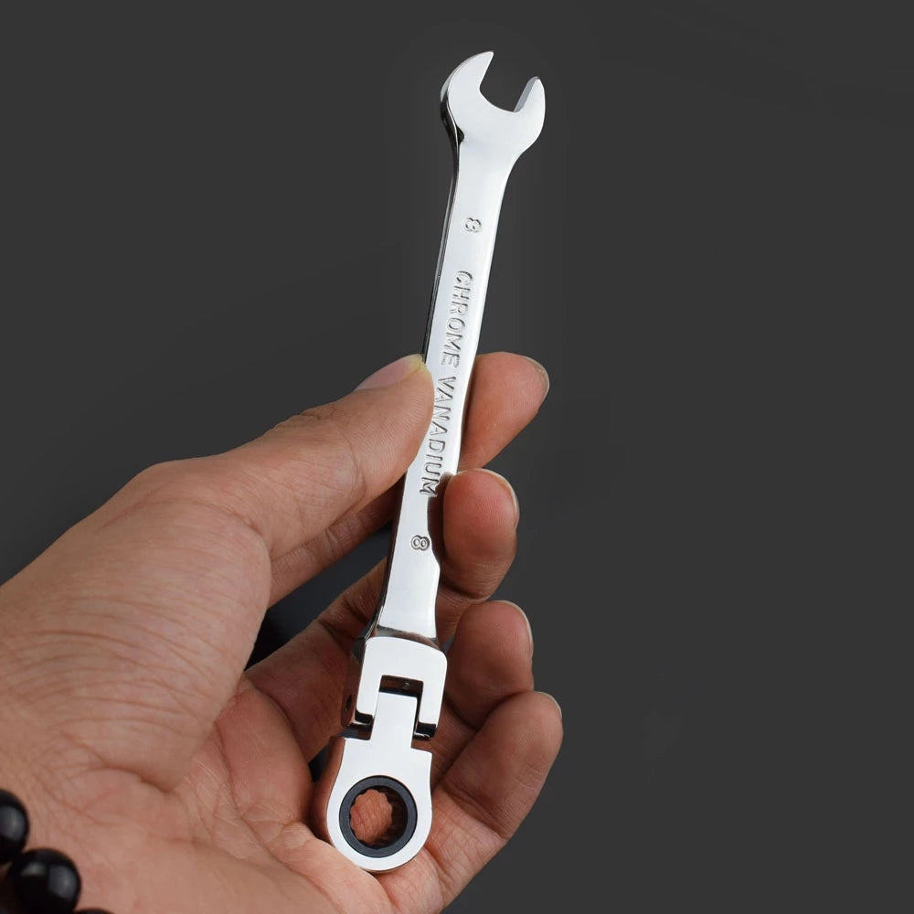 1pc/12pcs Ratchet Wrench Set | Dual-Use Flexible Head, Chrome Vanadium Steel, Automotive Manual Tools