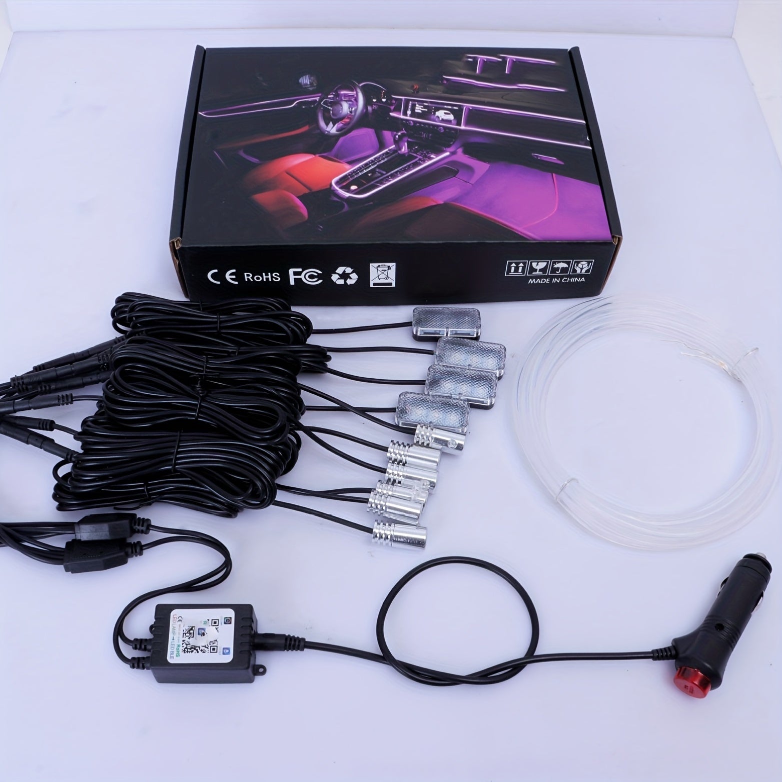 1pc 400 Inch 9-in-1 RGB LED Car Interior Strip Lights