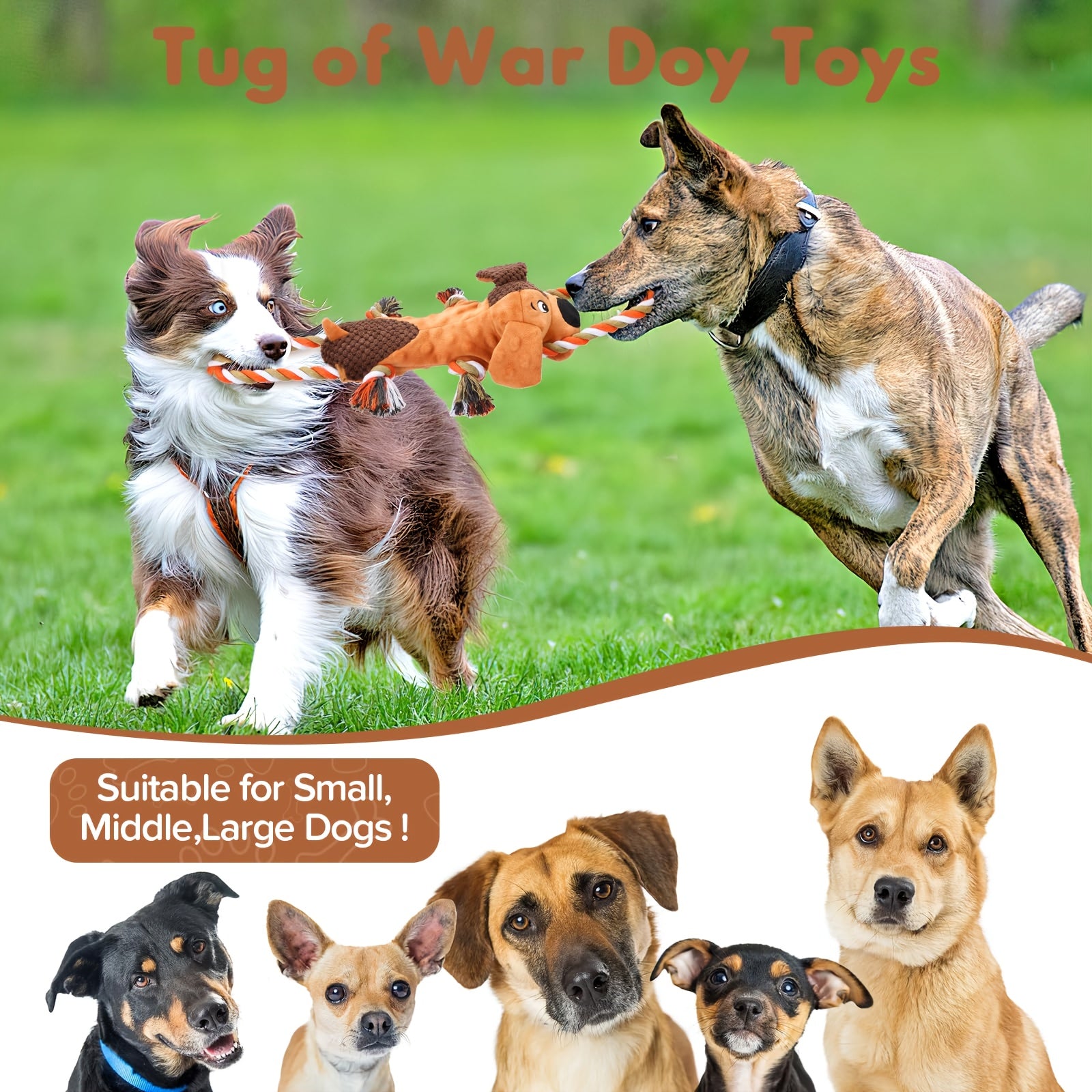 Upgraded Dog Toys for Aggressive Chewers Puppy Toys with Crinkle Paper and Squeaker, Interactive Tug of War Dog Toy for Small, Medium, and Large Breeds