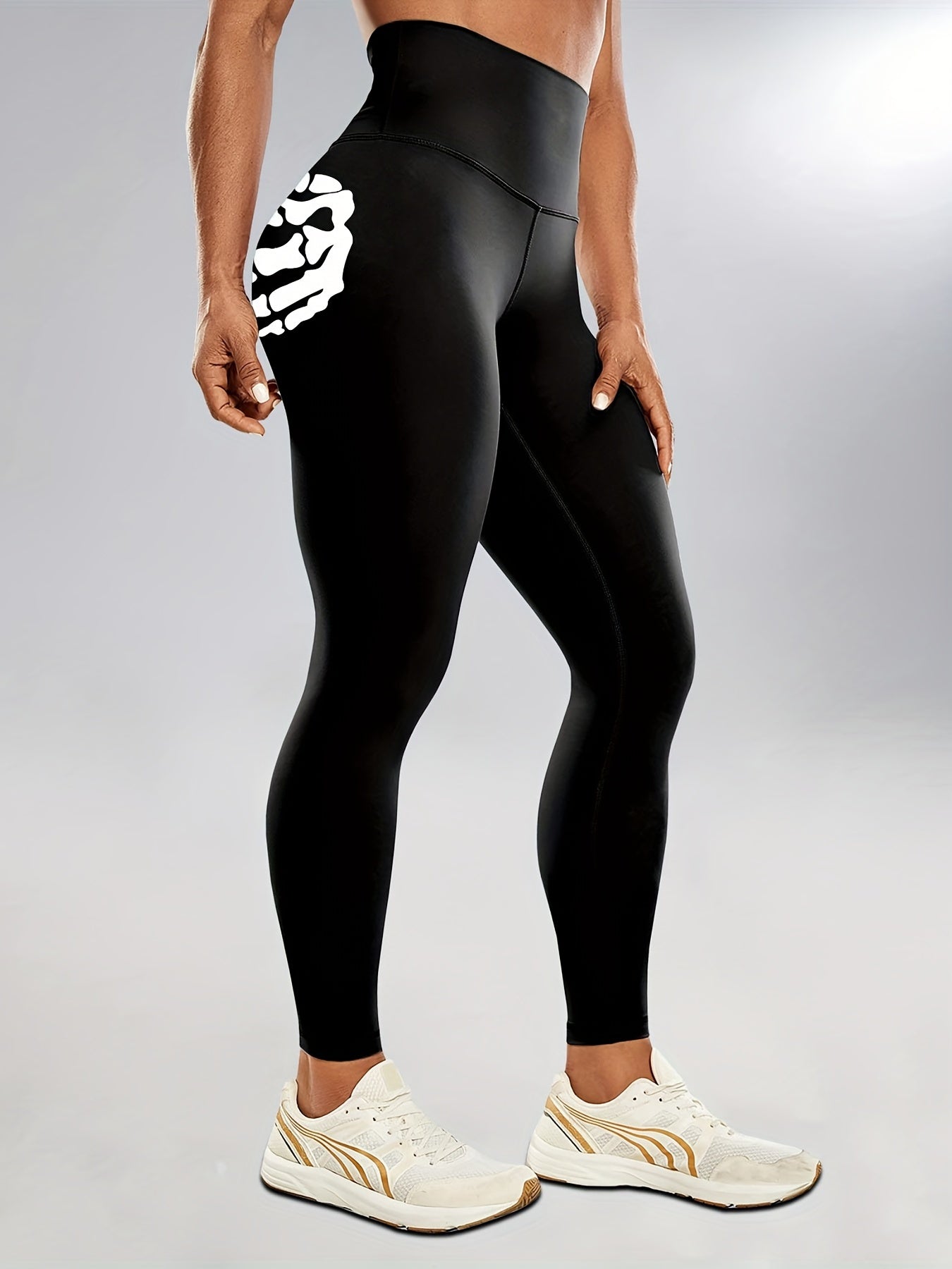 Vibrant Skeleton Hands Printed High Waist Sports Yoga Leggings