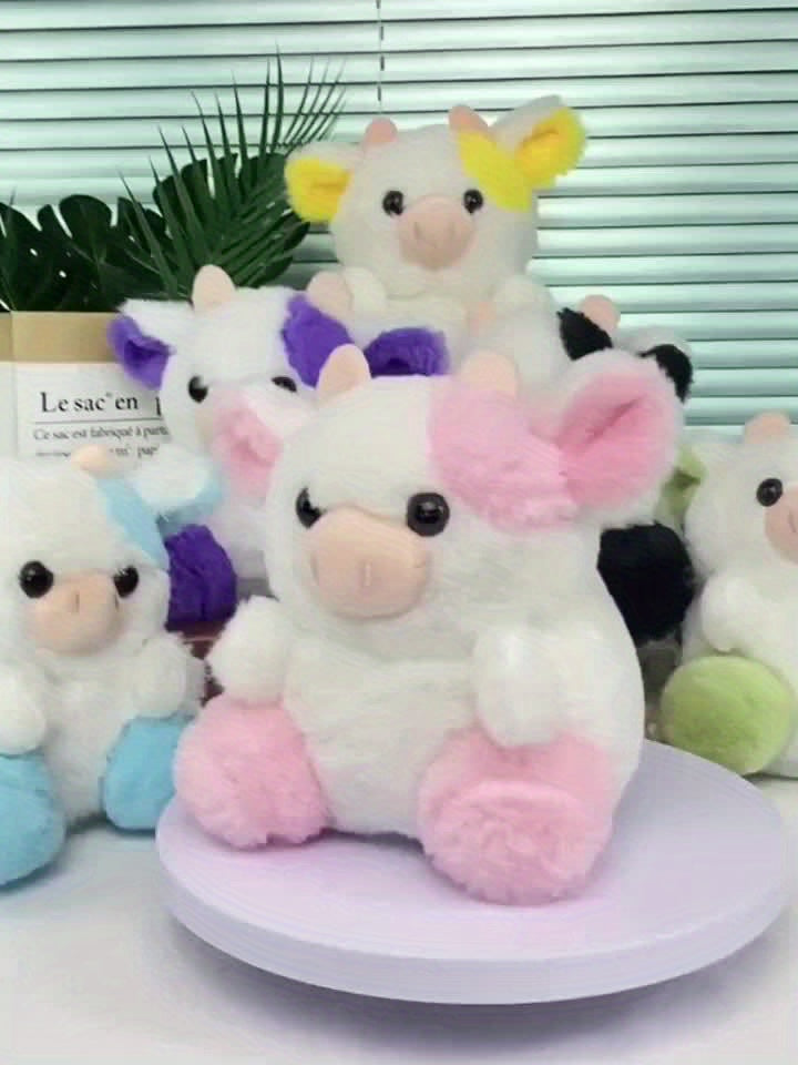 1pc, Assorted Plush Cow Toys, Cute Soft Polyester Stuffed Animal, Home Decor, Kids Birthday/Festive Gift, 7.8 Inches, Pink/Purple/Black/White Set