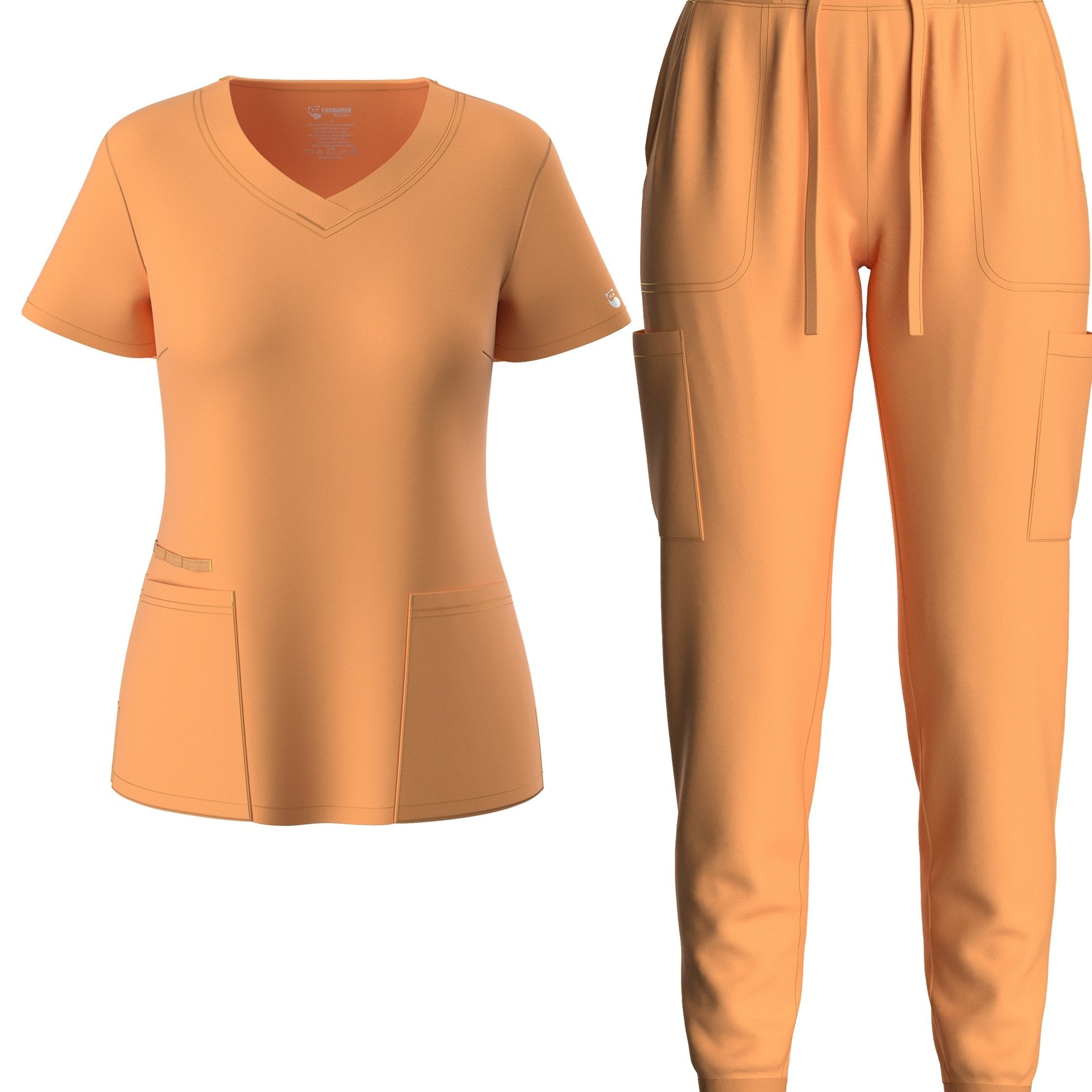 two-piece Elegant Two-Piece Scrub Set for Women: Short Sleeve V Neck Top & Drawstring Pants