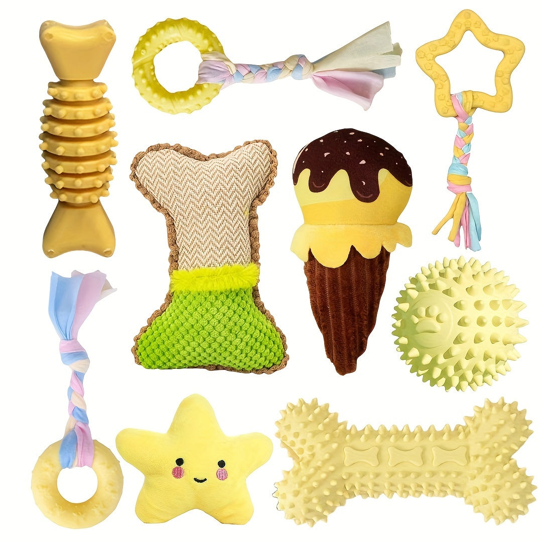 6pcs Puppy Teething Toys for Small Dogs - Cute Soft Rubber Chew Set with Rope, Interactive Bone Toys for Dental Health & Play