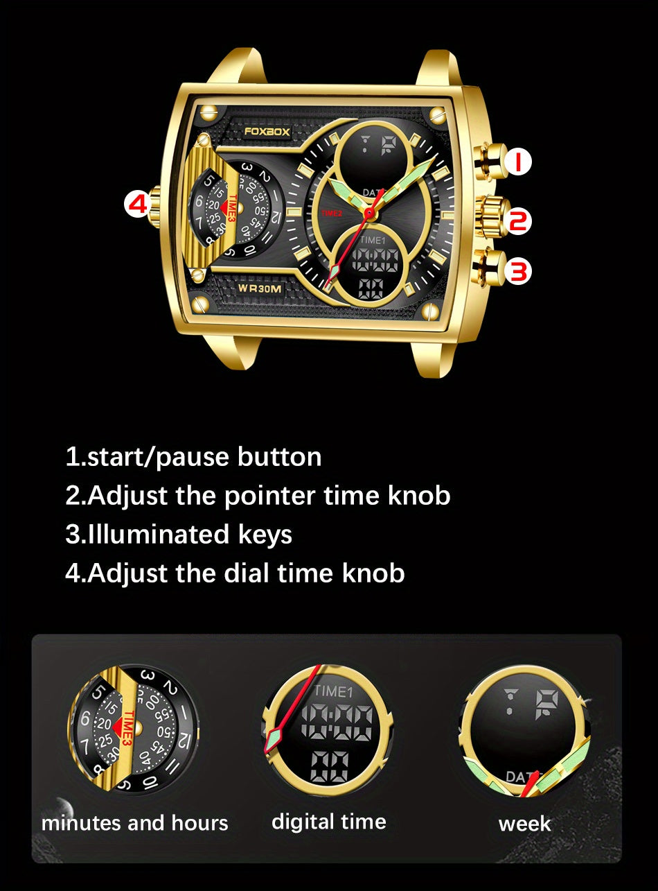 LIGE Men Watch FOXBOX Fashion Square Watch Sports Double Display Watch, Ideal Choice For Gifts