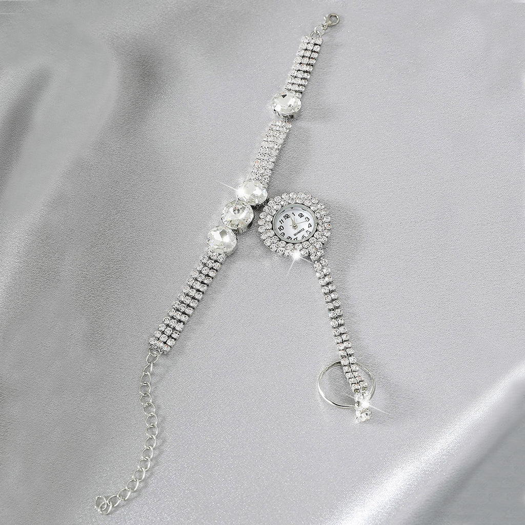 Sparkling Rhinestone Tassel Watch Bracelet - Timeless Round Glass Dial for Women - Elegant Dress-Up Essential with Glamorous Charm