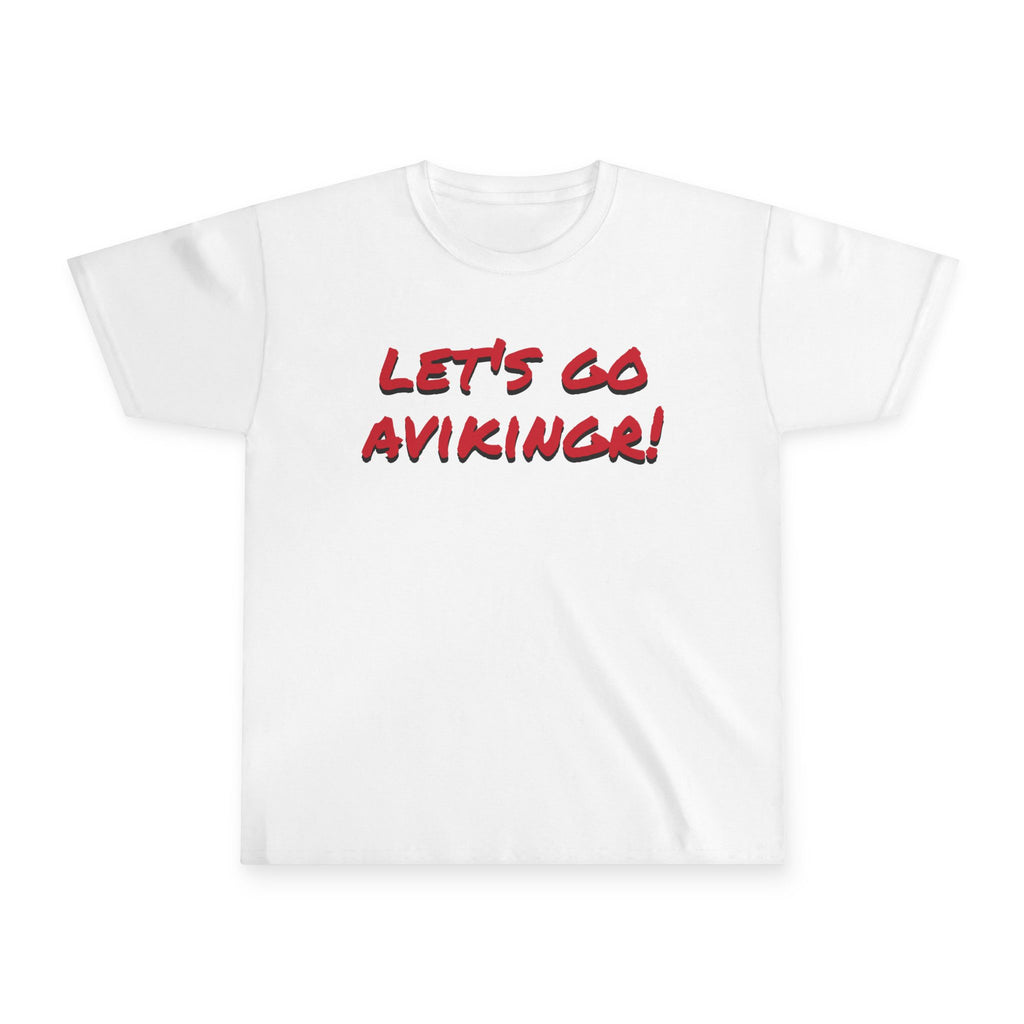 Youth Tee — "Let’s Go Avikingr!" Red Viking Shield Graphic