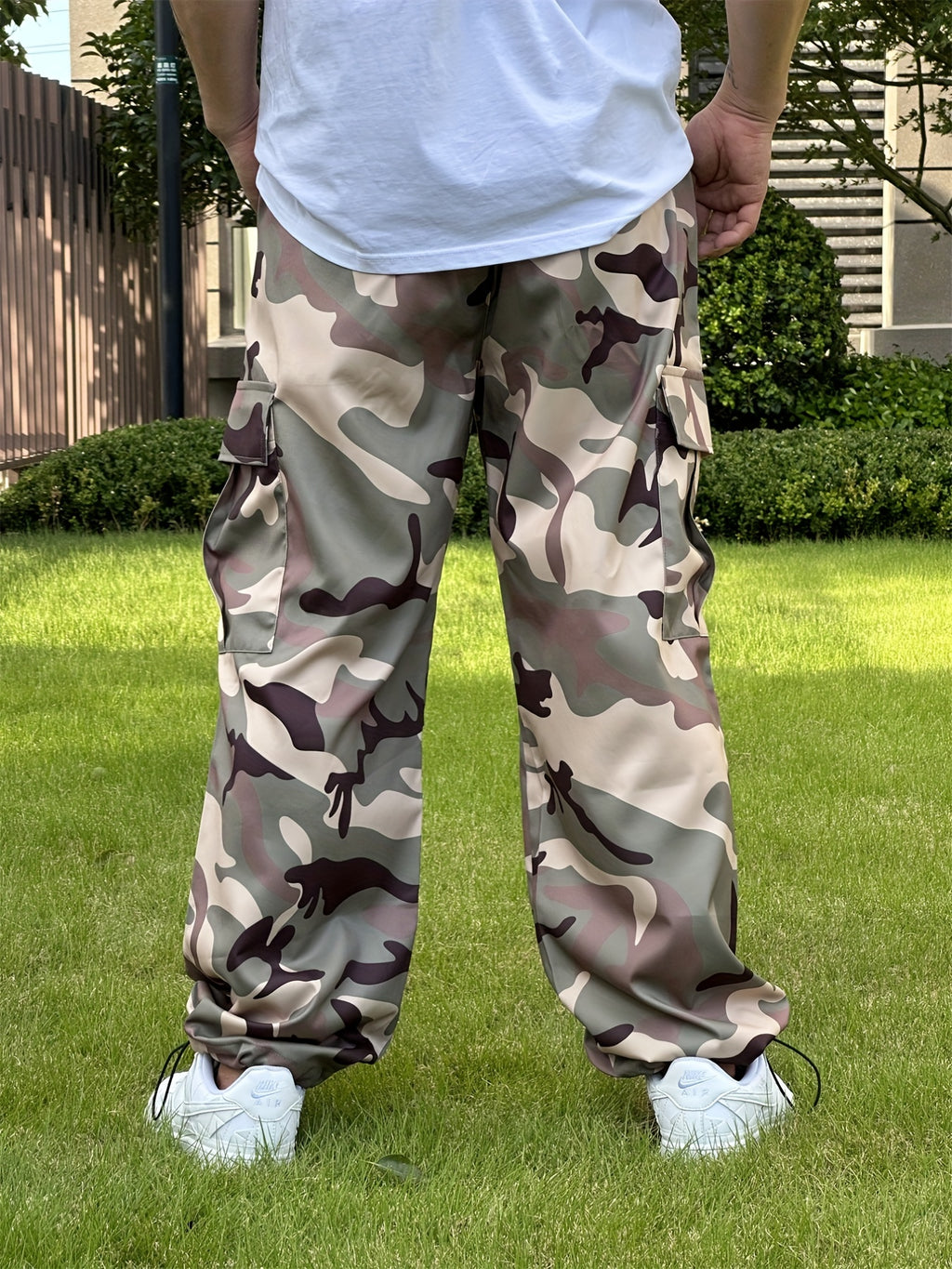 Men's Camo Cargo Pants - Durable Polyester, Multi-Pocket Design for Outdoor & Casual Wear, All Seasons