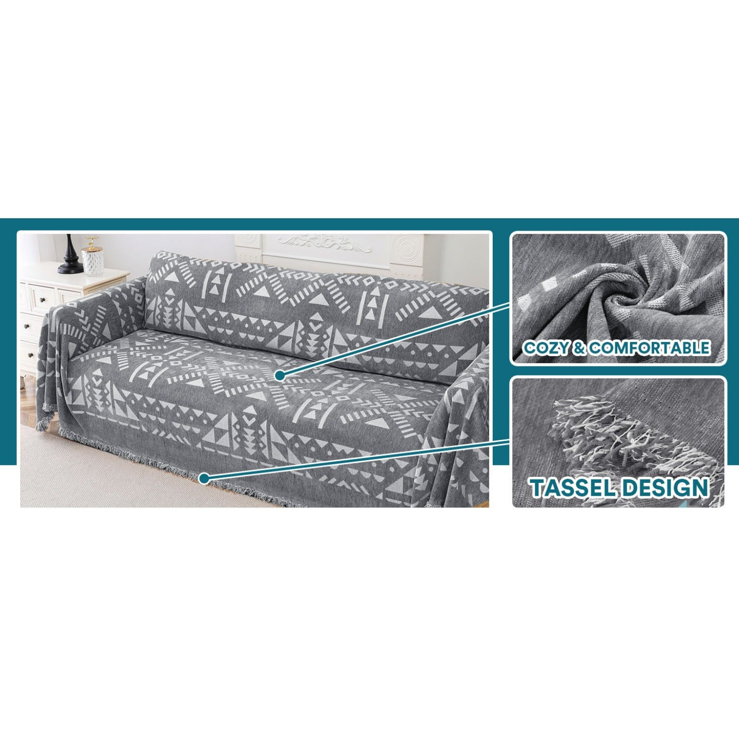 1pc Boho Chenille Couch Cover Sofa Covers for Dogs Gray Throw Couch Cover for Cushion Couch Sofa Slipcover Couch Covers for Sectional Couch Protector Cover PRINCEDECO