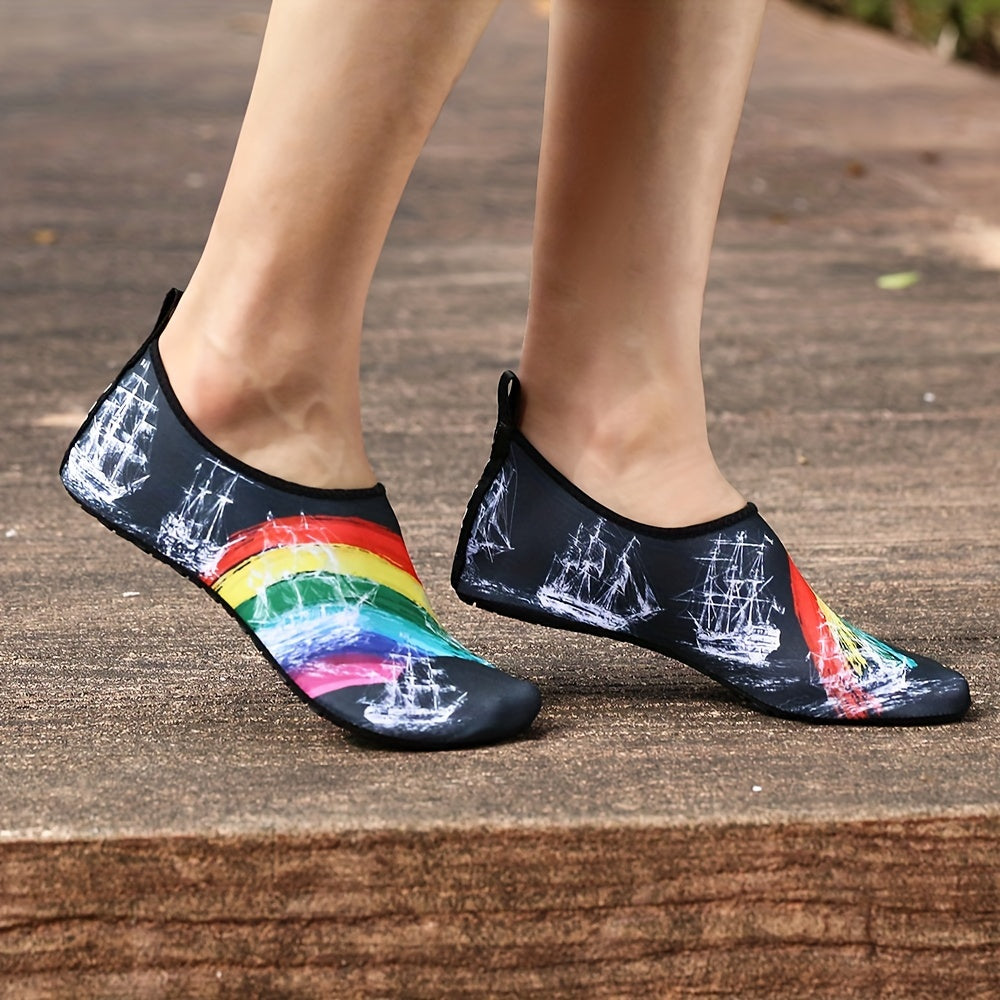 [Water Socks] Women's Water Socks, Solid Stripes Beach Creek Shoes, Casual Flat Slip-on Outdoor Sports Shoes For Swimming Surfing Boating Fishing