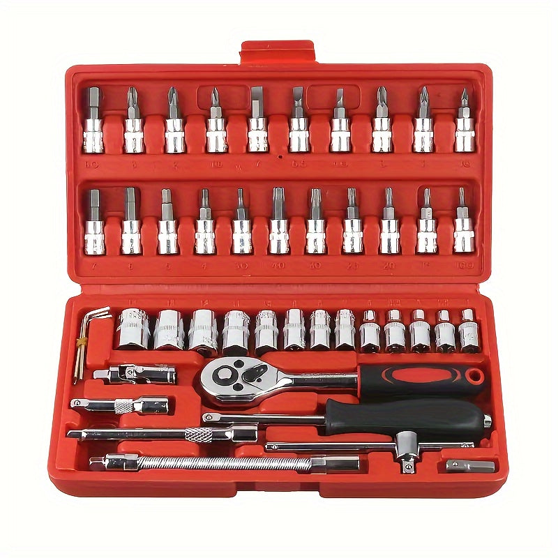 46/53/61/82/94pcs Mechanical Tool Kit Chrome Vanadium Steel Manual Tool Kit - Including Metric Ratchet, Socket, Wrench Kit For Automotive And Mechanical Repairs, Durable Non Battery Uncharged Tool Kit