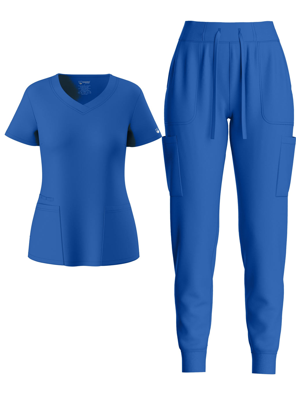 two-piece Elegant Two-Piece Scrub Set for Women: Short Sleeve V Neck Top & Drawstring Pants
