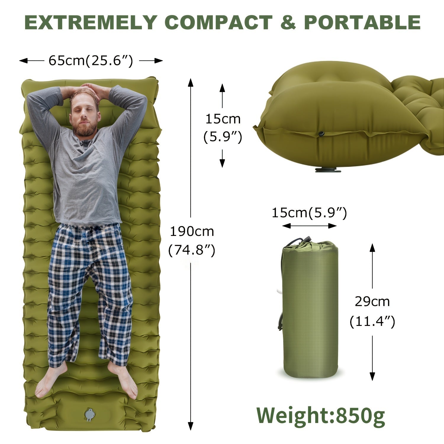 WESTTUNE Ultra-Comfort Camping Mattress - Thick, Lightweight Inflatable Sleeping Pad with Built-In Pillow & Pump for Hiking and Backpacking, WESTTUNE