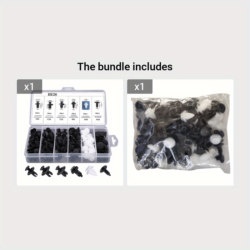 Automotive Plastic Buckle Mixed Universal Body Fixing Screw Clip Nylon Clip [Model: HE26] [OPP Bag Packaging] [Combined 60pcs, Separate 100pcs]