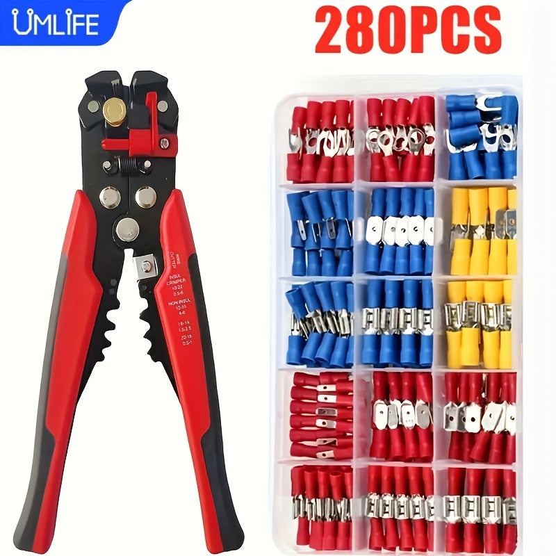 280pcs UMLIFE Spade Crimp Terminals with 5-in-1 Wire Stripper, Insulated Copper Connectors