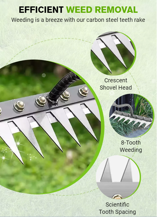 Garden Hoe 5/6/7/8 Teeth Carbon Steel Garden Hand Rake Weeding Rake Farm Tool Grasping Raking Loosening Soil Nail Rake Tool