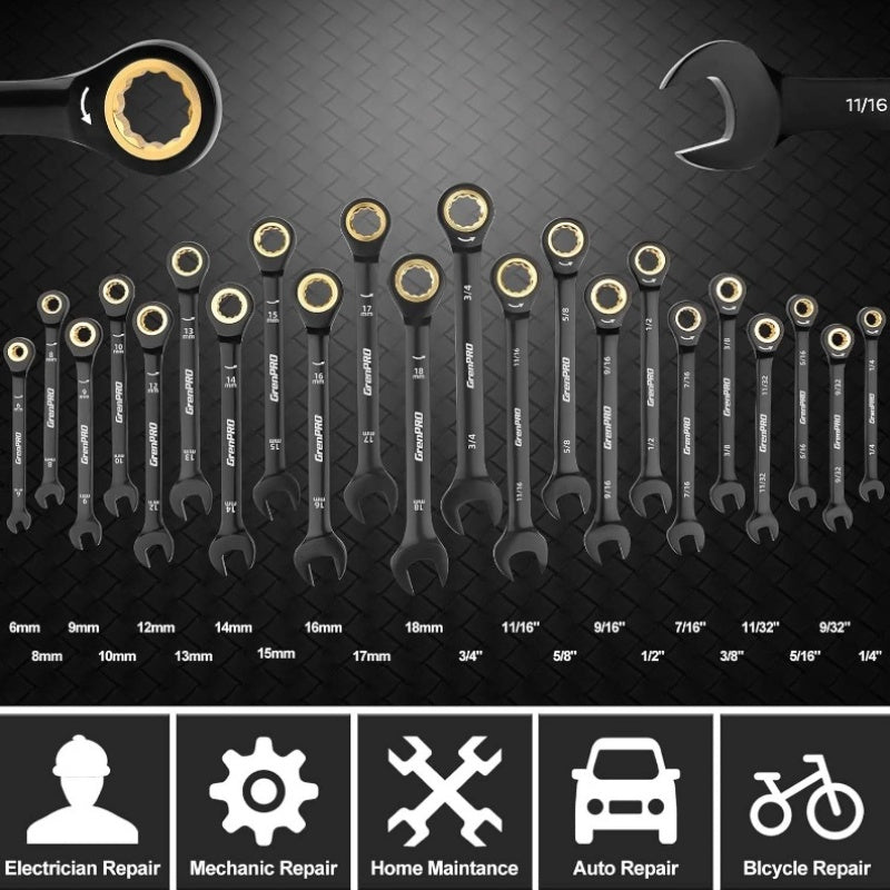 23pcs SAE Metric & Standard Ratcheting Wrench Set with Organizer Box
