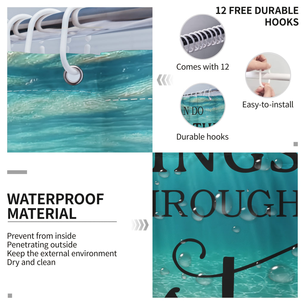 4pcs/1pc Beach Ocean Bible Verse Shower Curtain Set, Blue Ocean Seaside Decor with Inspirational Scripture Quotes, Summer Coastal Seascape Fabric, High Quality Polyester Bathroom Set with 12 Hooks, Non-Slip Rugs, Toilet Lid C