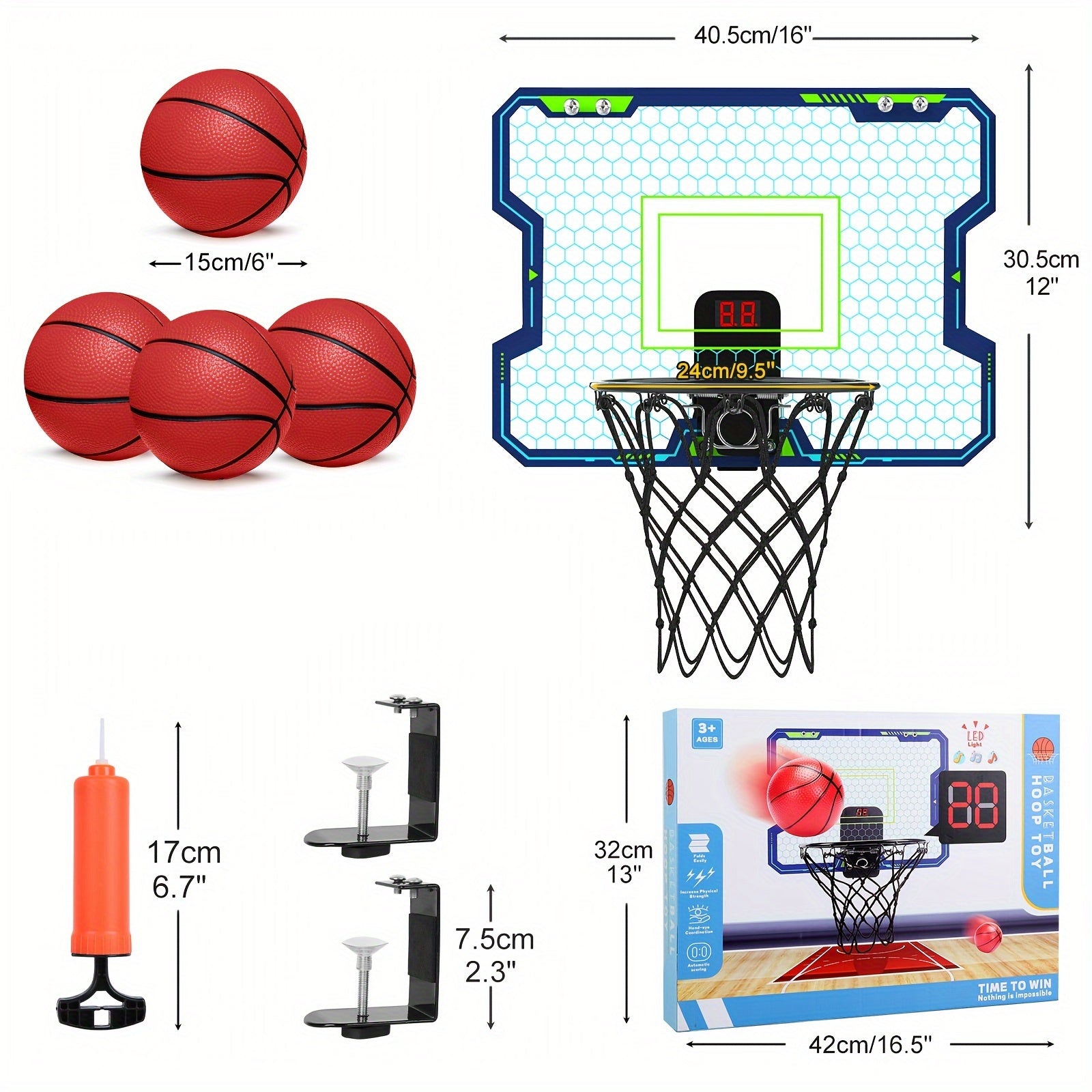 Mini Basketball Hoop Indoor Kids Over The Door Basketball Hoop Electronic Scoreboard Door Basketball Hoop 4 Balls Basketball Toys Gift for 3 4 5 6 7 8 9 10 11 12 Years Old Toddlers Boys Girls