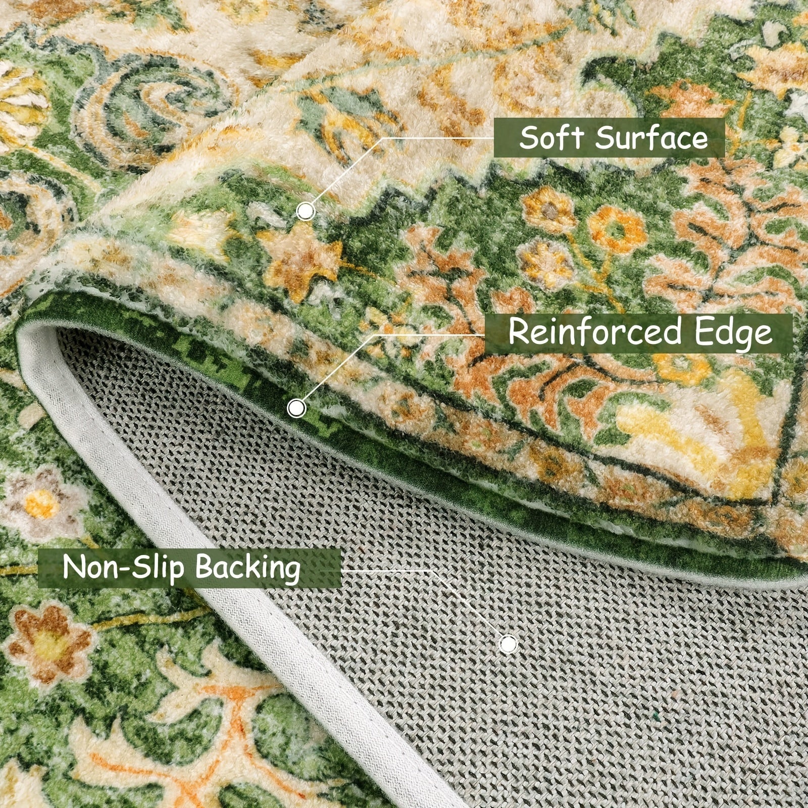 Bohemian Floral Medallion Area Rug - Small Rugs For Bedroom Soft Bathroom Mat, Machine Washable Indoor Throw Front Door Carept For Bathroom Sink Dressing Room Foyer, Yellow/Green/Multi
