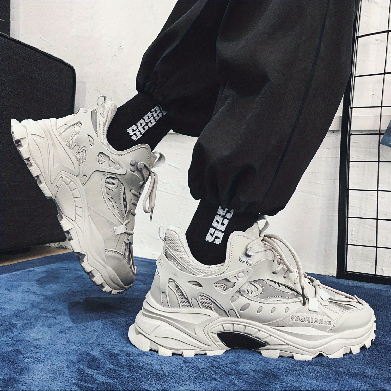 [1 Pair Men'S Cloud Pattern Sneakers] Round Toe Lace-Up  Athletic Sneakers, Sports , Breathable Fabric