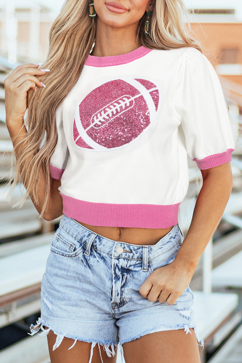 Pink Sequin Gameday Top FB