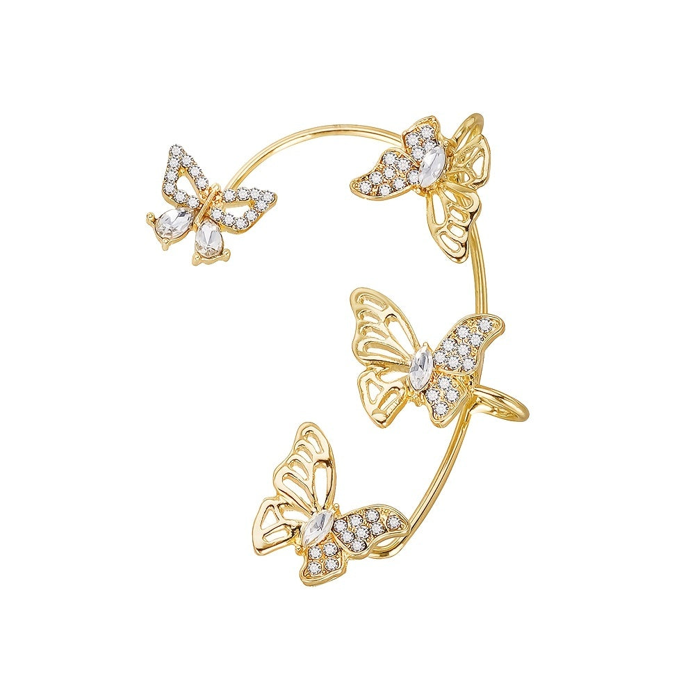Women'S Elegant Butterfly Ear Cuffs - No-Piercing Ear Hooks, Synthetic Gemstone Accents