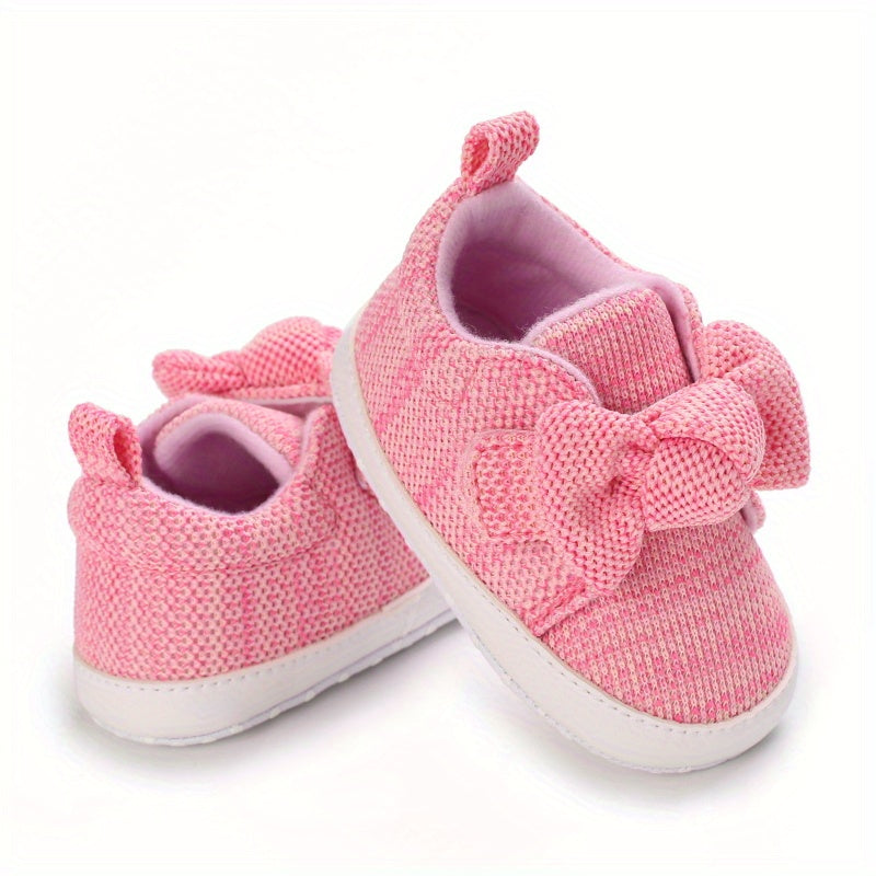 Baby Girls Lightweight Sports Shoes With Bowknot, Comfortable Non Slip Crib Shoes For Toddler Newborn Infant, Spring