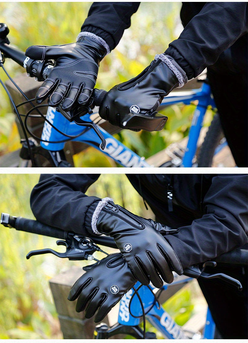 Winter Men Women Cycling Bike Gloves Full Finger Warm Fleece Cold Snow Gloves Windproof Anti-slip Touch Screen Ski Outdoor Sports Gloves