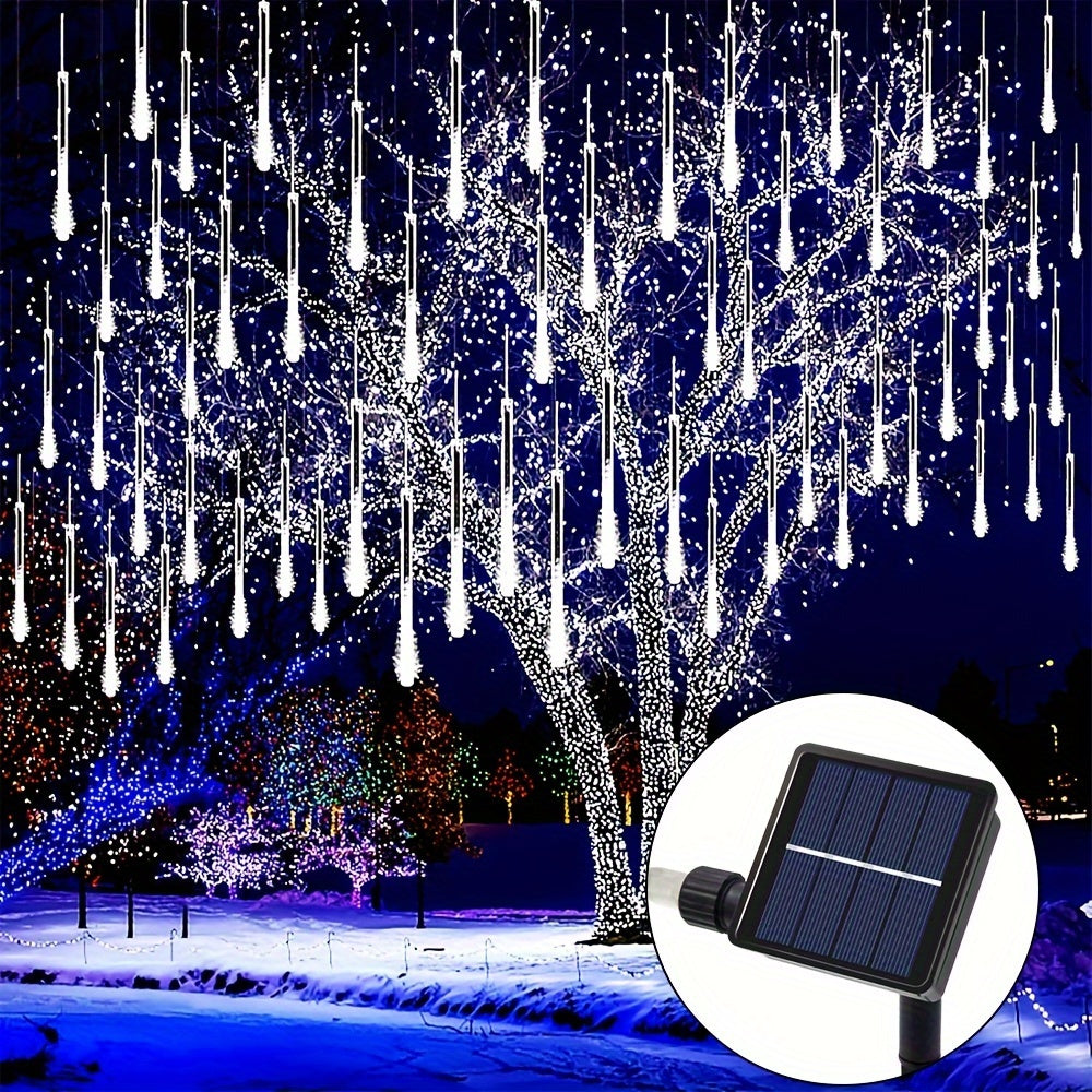 1 Pack Meteor Shower Rain String Lights - Drop Icicle Snow Falling Raindrop Cascading Lights For Garden Wedding Party Christmas, Thanksgiving And Halloween Decorations, Solar Outdoor String Lights