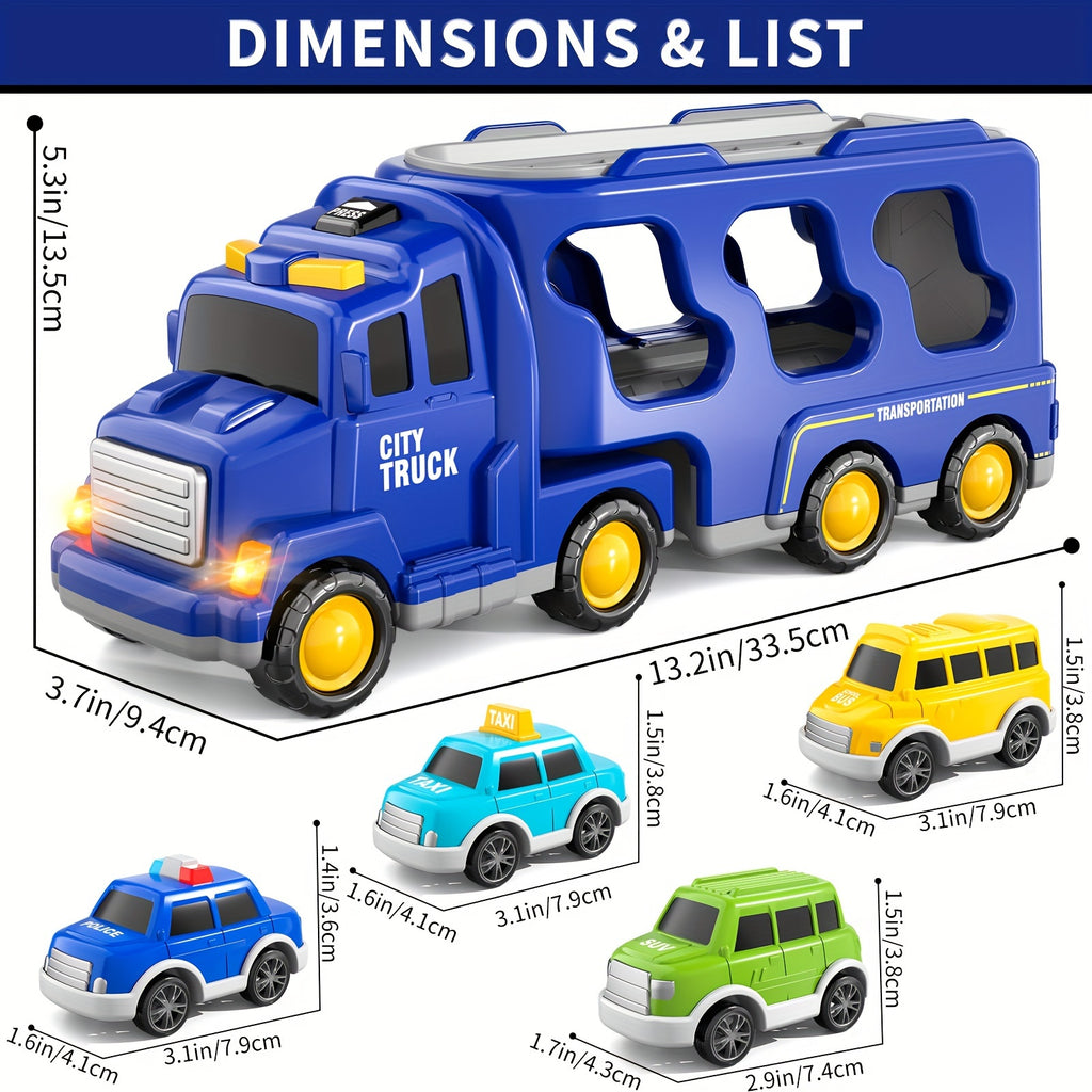 Toys Trucks Cars for Boys, 5in 1 City Truck Car Toys for 3 4 5 Years Old Boys Girls Kids Birthday Gifts, Boy Toys Car Trucks Vehicles Friction Power Toys with Light Sound