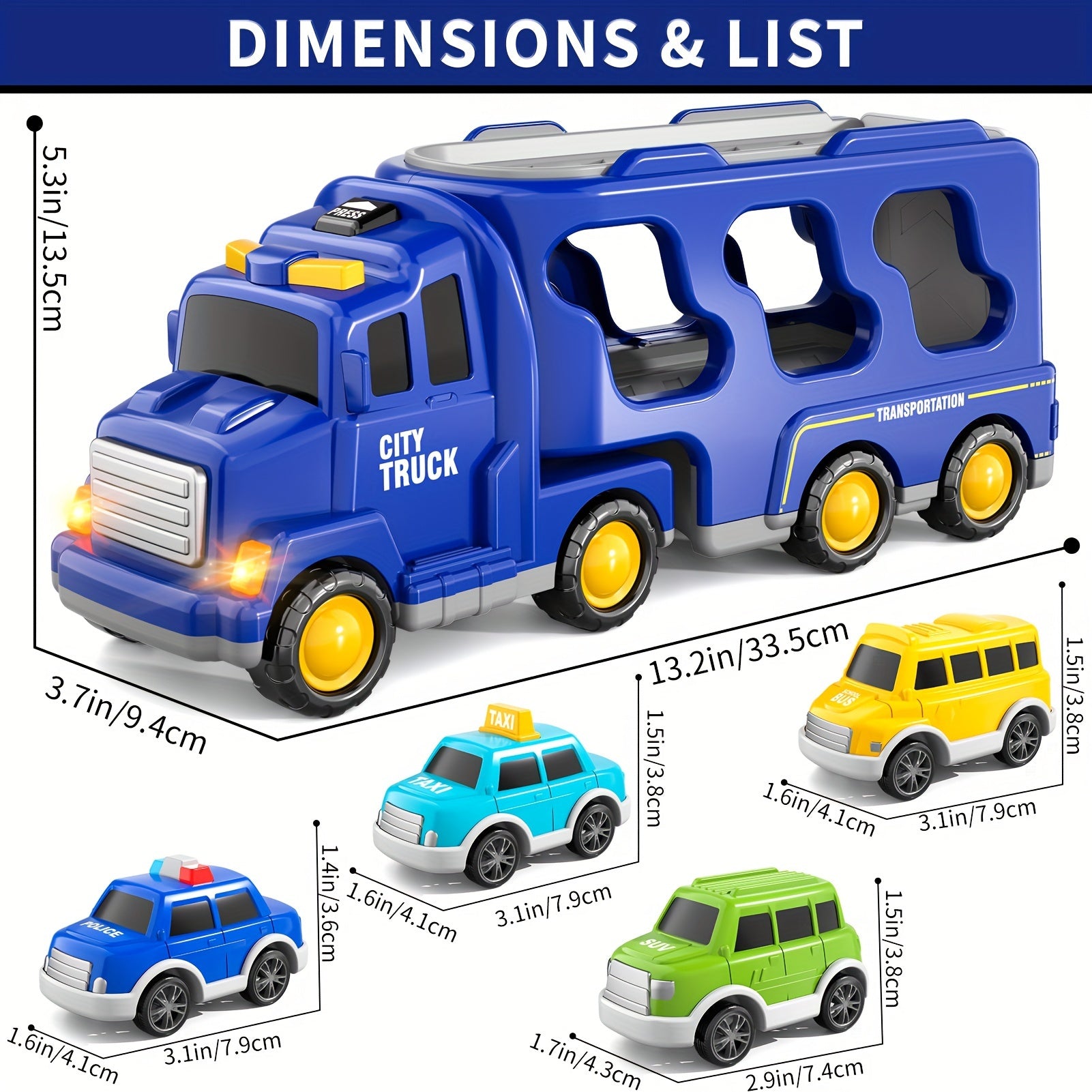 Toys Trucks Cars for Boys, 5in 1 City Truck Car Toys for 3 4 5 Years Old Boys Girls Kids Birthday Gifts, Boy Toys Car Trucks Vehicles Friction Power Toys with Light Sound