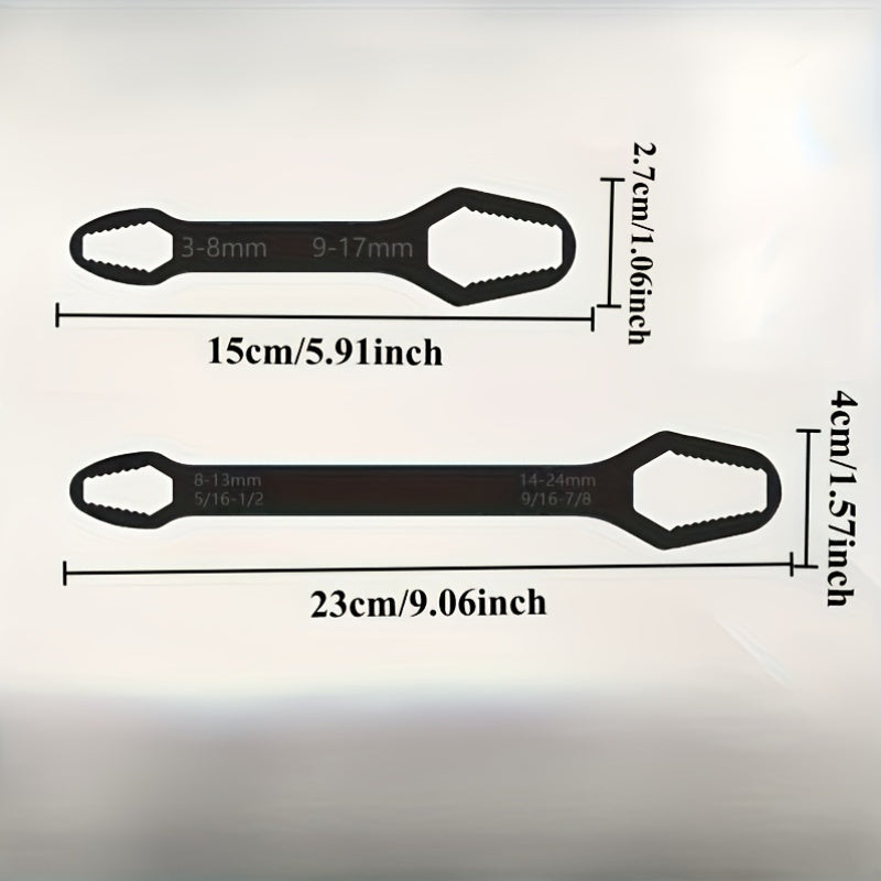 Heavy Duty Metal Ratchet Wrench Set - Double-Ended Torque Wrench with Self-Locking Mechanism, 6/9 Inch, Black, for Auto & Bicycle Repair, Tool for Automotive, Bicycle