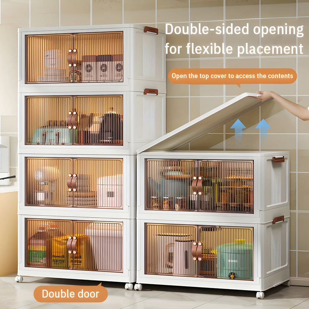 Foldable storage box 5 layers, large double opening storage box, large storage box with lid and wheels, can store clothes, snacks, toys and books, home office outdoor foldable container