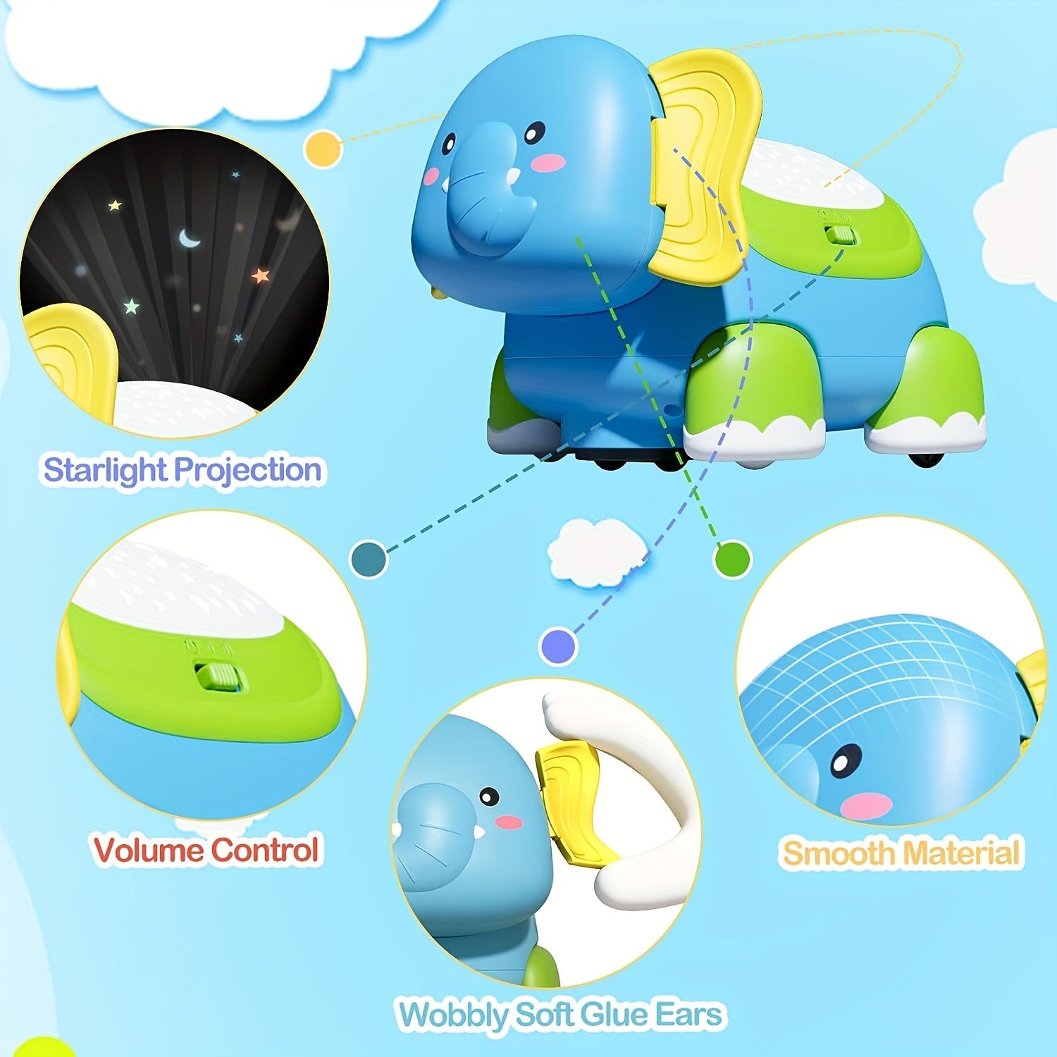 Crawling Baby Toys, Infant Tummy Time Toys with Star Projector Music and Light, Elephant Interactive Sensory Toy for Baby, Early Developmental Toys for Boys Girls, Christmas Gift
