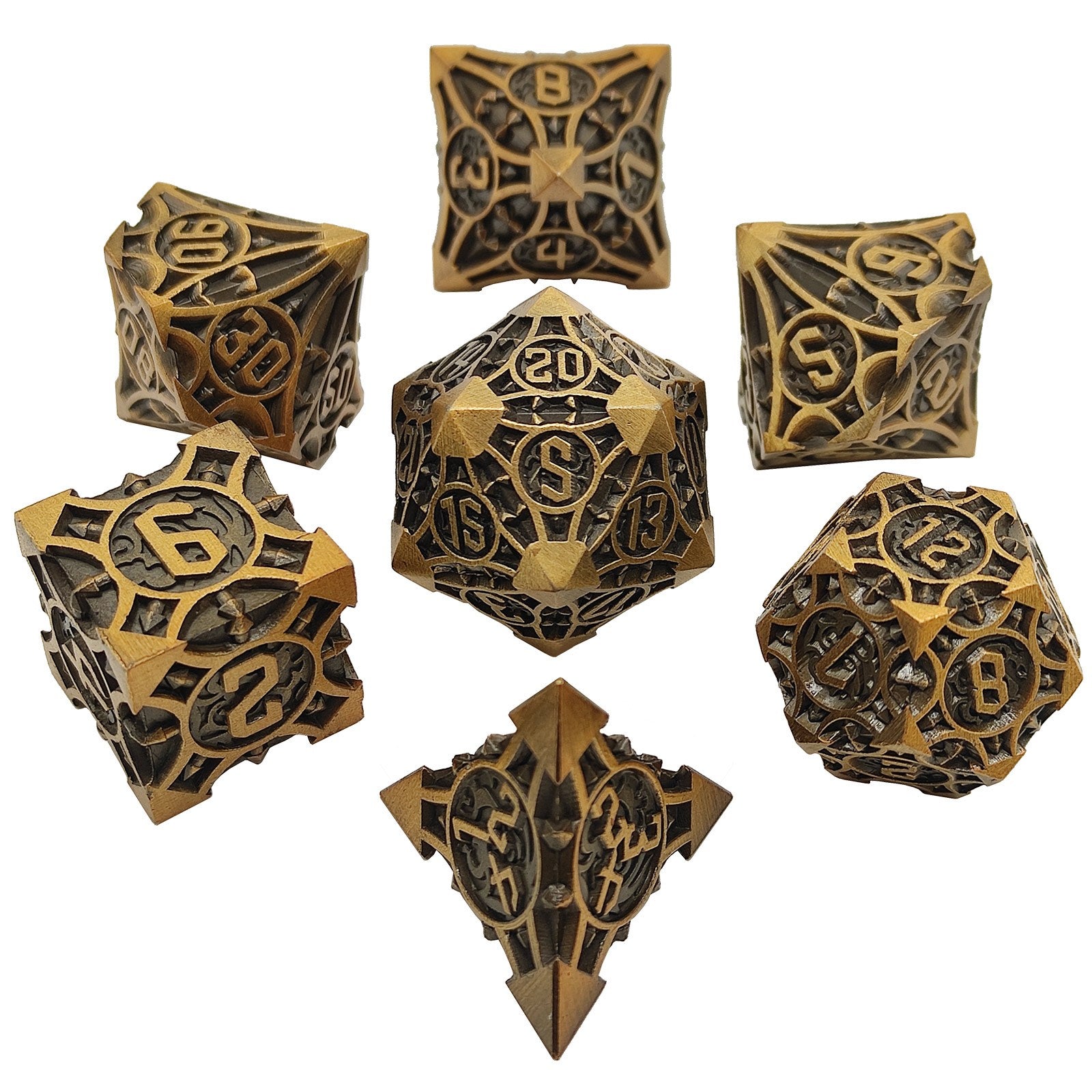 Metal Dice Set, 7 Die Metal Polyhedral Dice Set With Gift Metal Box And Golden Number For Metal Dice Set Christmas, Halloween, Thanksgiving Gift, gaming gift