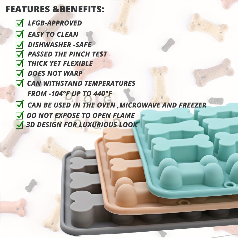 Silicone Bone Mold Set: 16 Cavity, 4 Bone Shapes, Reusable, Non-Stick, Suitable for Chocolate, Cake, Candy, Jelly, Ice, Pet Treat Toys - Christmas, Halloween, Easter, Hanukkah, Thanksgiving