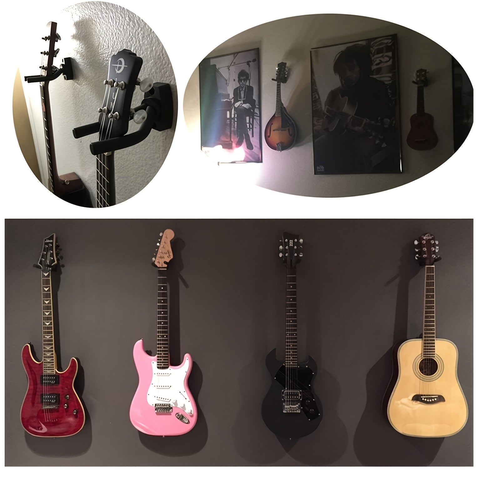 1/2 pcs Guitar Wall Mount Hanger Black Guitar Hanger Wall Hook Holder Stand Display with Screws - Easy to Install - Fits All Size Guitars, Bass, Mandolin, Banjo, Ukulele