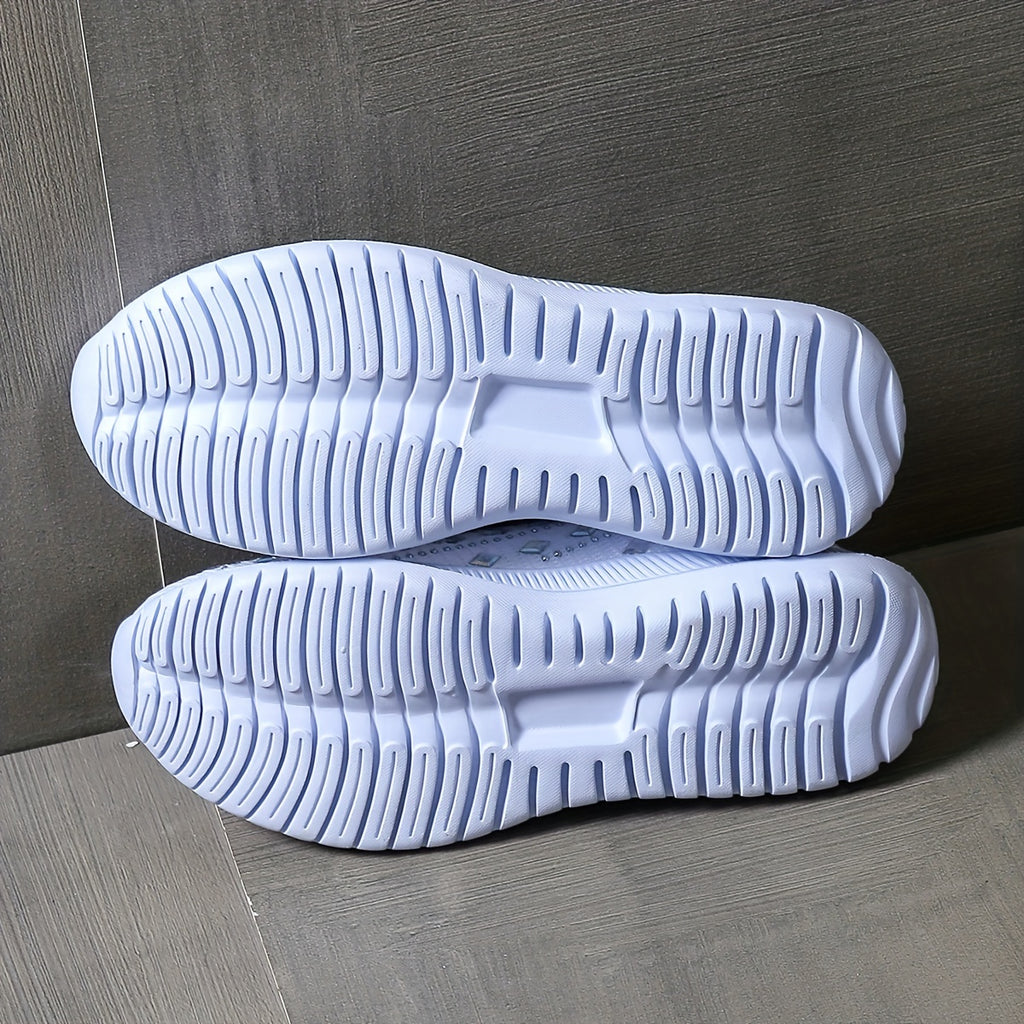 Women's Slip On Sock Shoes, Rhinestone Decor Knitting Low Top Sports Shoes, Breathable Walking Sneakers