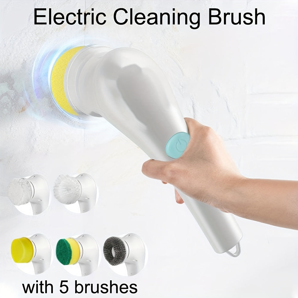 5-in-1 Cordless Electric Spin Scrubber – USB Rechargeable, Versatile Cleaning Brush Set for Home