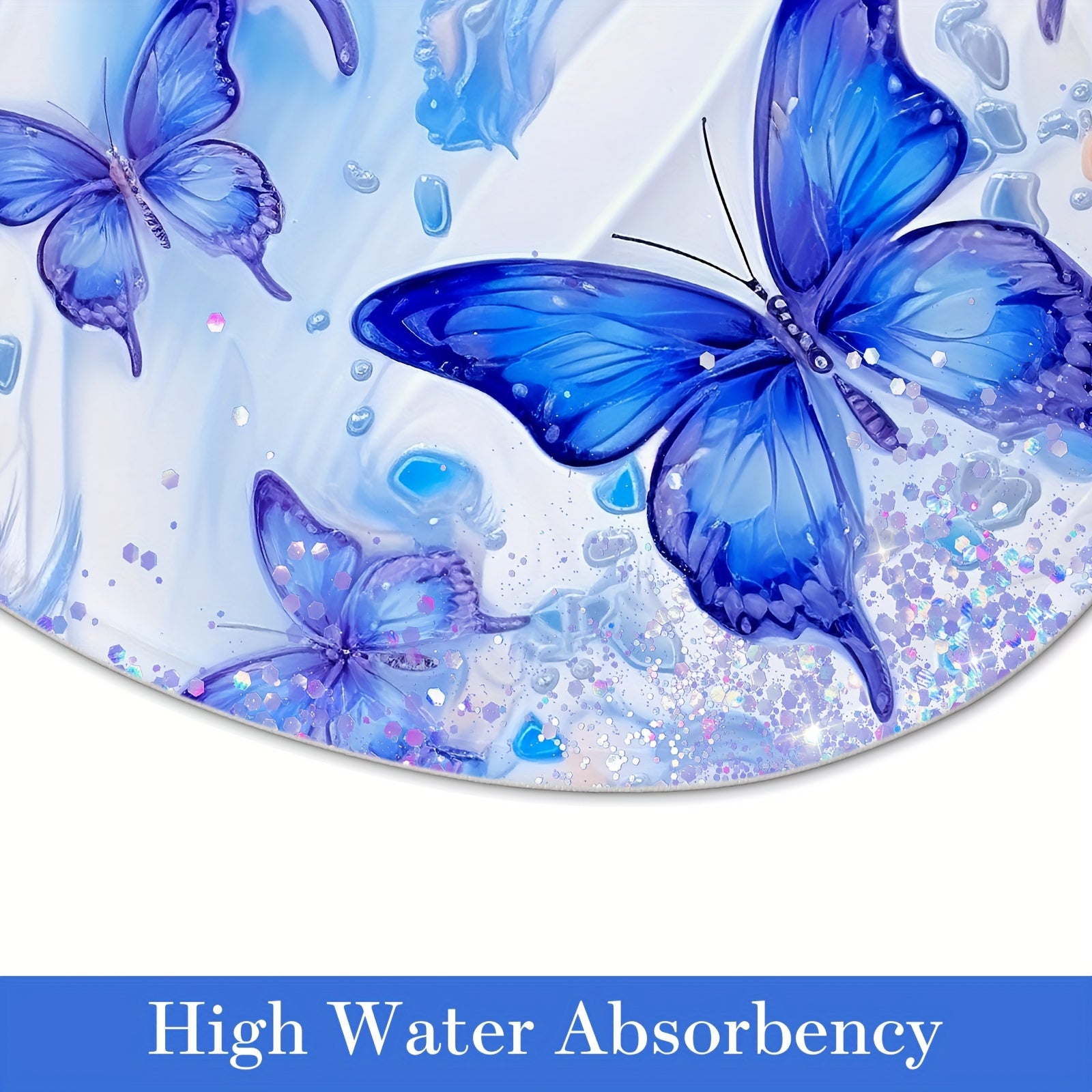 4 Pcs Blue Floral Butterfly Bathroom Sets With Shower Curtain And Rugs, Spring Shower Curtain Sets With Rugs For Modern Bathroom Decor, Sparkling Bathroom Sets With Rugs And Accessories