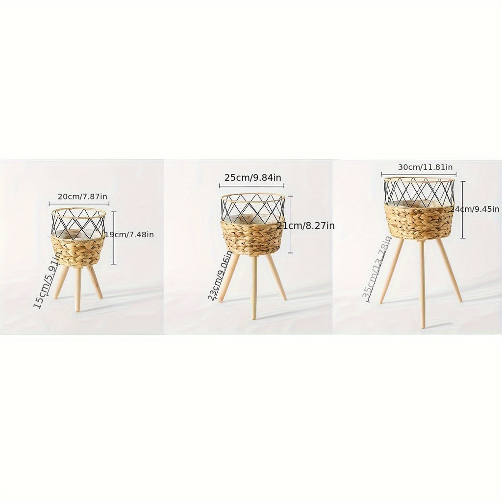 Set of 3 Seagrass Plant Baskets with Brackets - Round Indoor Flower Pot Covers, Classic Style Garden & Lawn Care Essentials