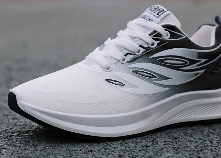 Men'S Fashion Sneakers - Breathable Mesh Upper, Non-Slip Rubber Sole, EVA Insole, Round Toe, Lace-Up Closure, Striped Pattern, Casual Sports Shoes for Spring, Summer, Fall