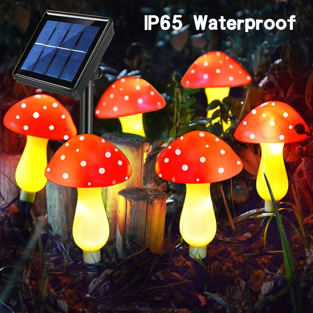 Set of 6 Solar Mushroom Lights for Garden Decorations, Outdoor Solar Red Mushroom Light for Yard Pathway Grave Decor