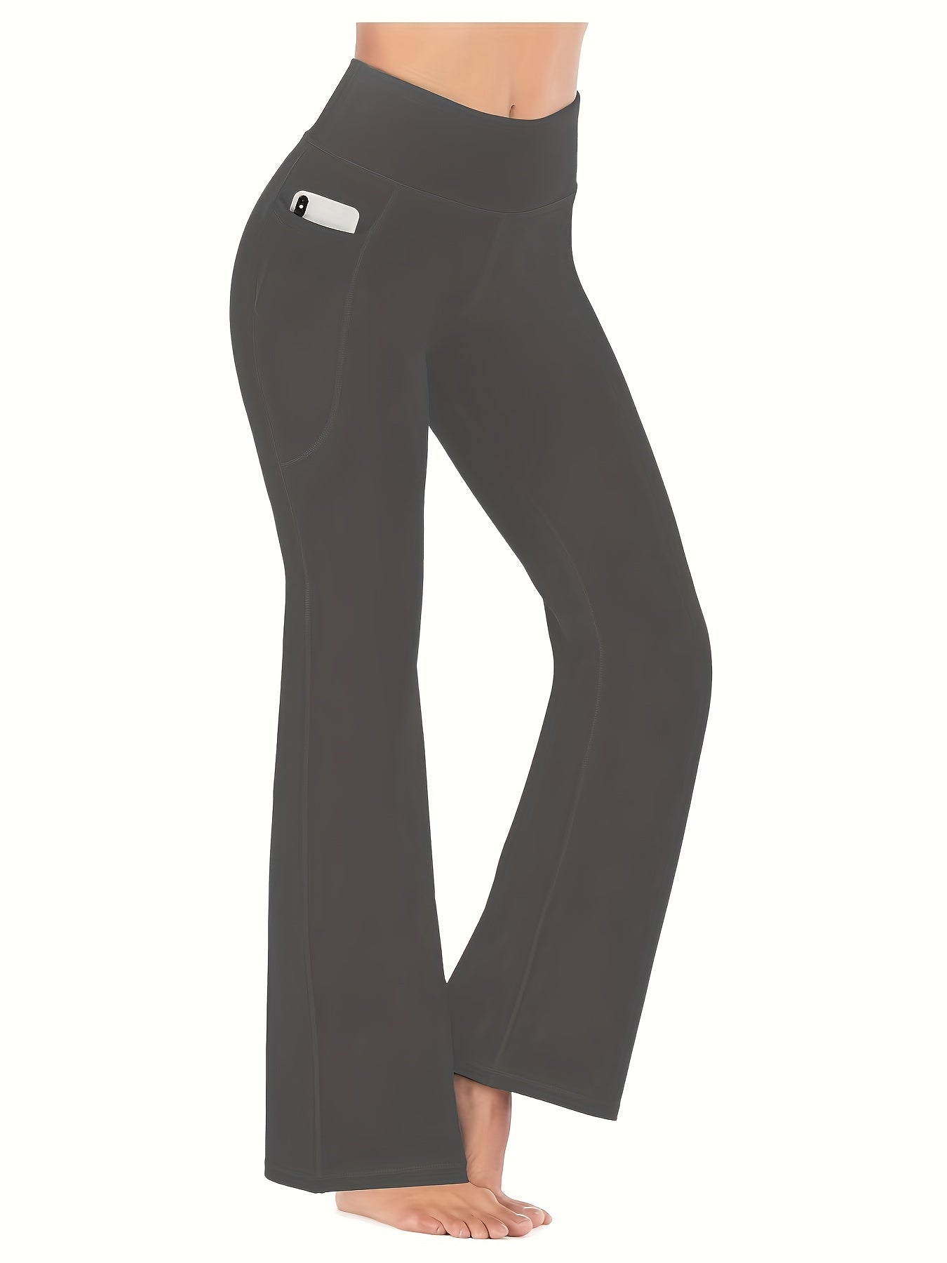 [Yoga Leggings] High Waist Solid Color Running Yoga Flare Leggings | Women's Activewear Wide Leg Bootcut Pants, Side Pocket Sports Workout