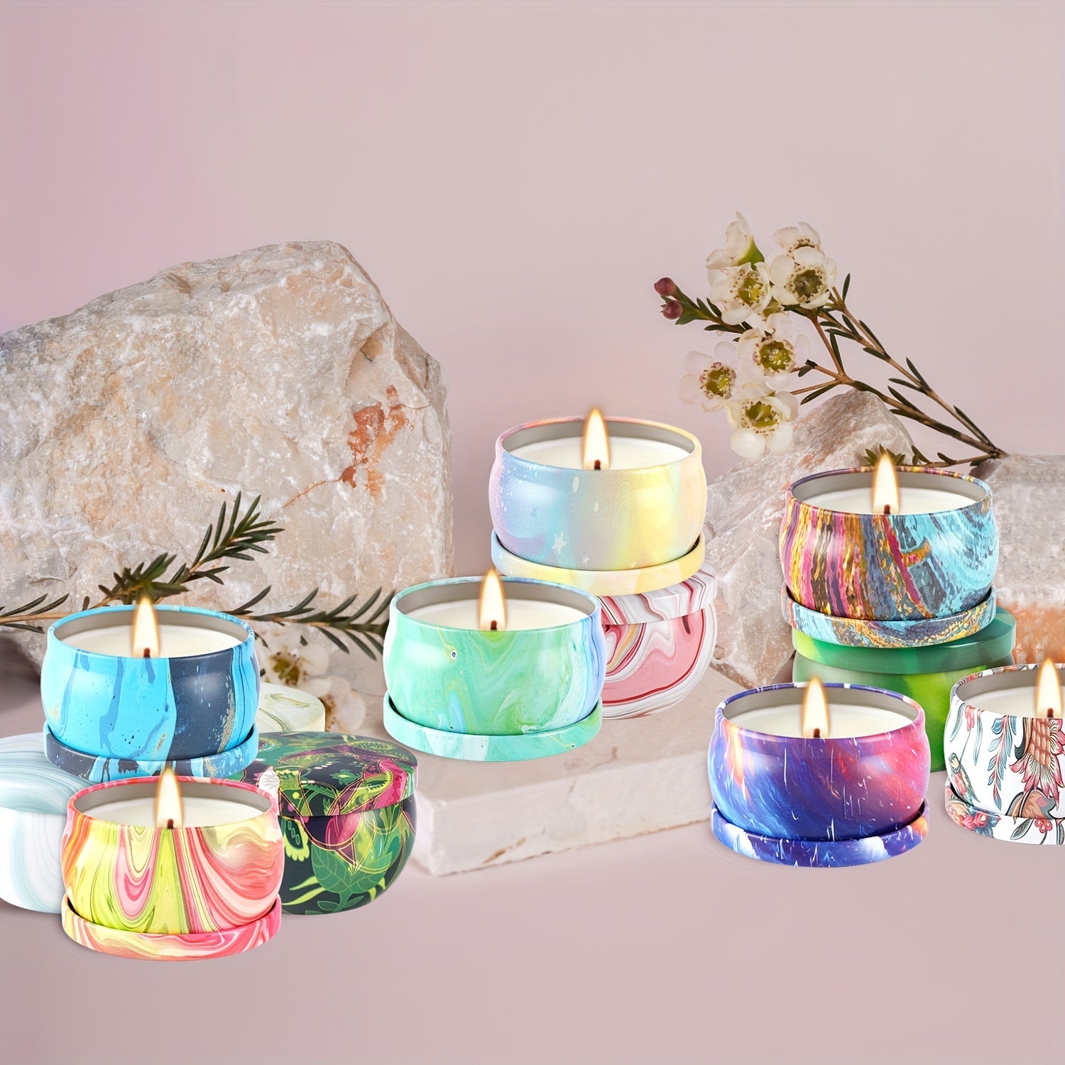 72-Pack Marble Design Scented Soy Wax Candles, 2.37" Round Metal Tins, Smokeless, Drip-Free, for Weddings, Anniversaries, Christmas, Halloween, Thanksgiving, Valentine'S Day